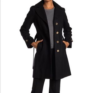 NWT Michael Kors Missy hooded belted wool blend coat in black